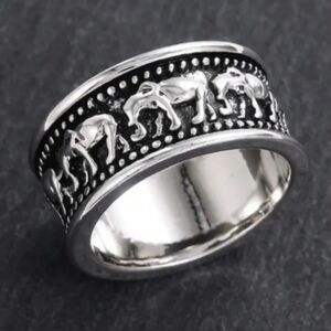 Silvertone Elephant Wide Band Ring